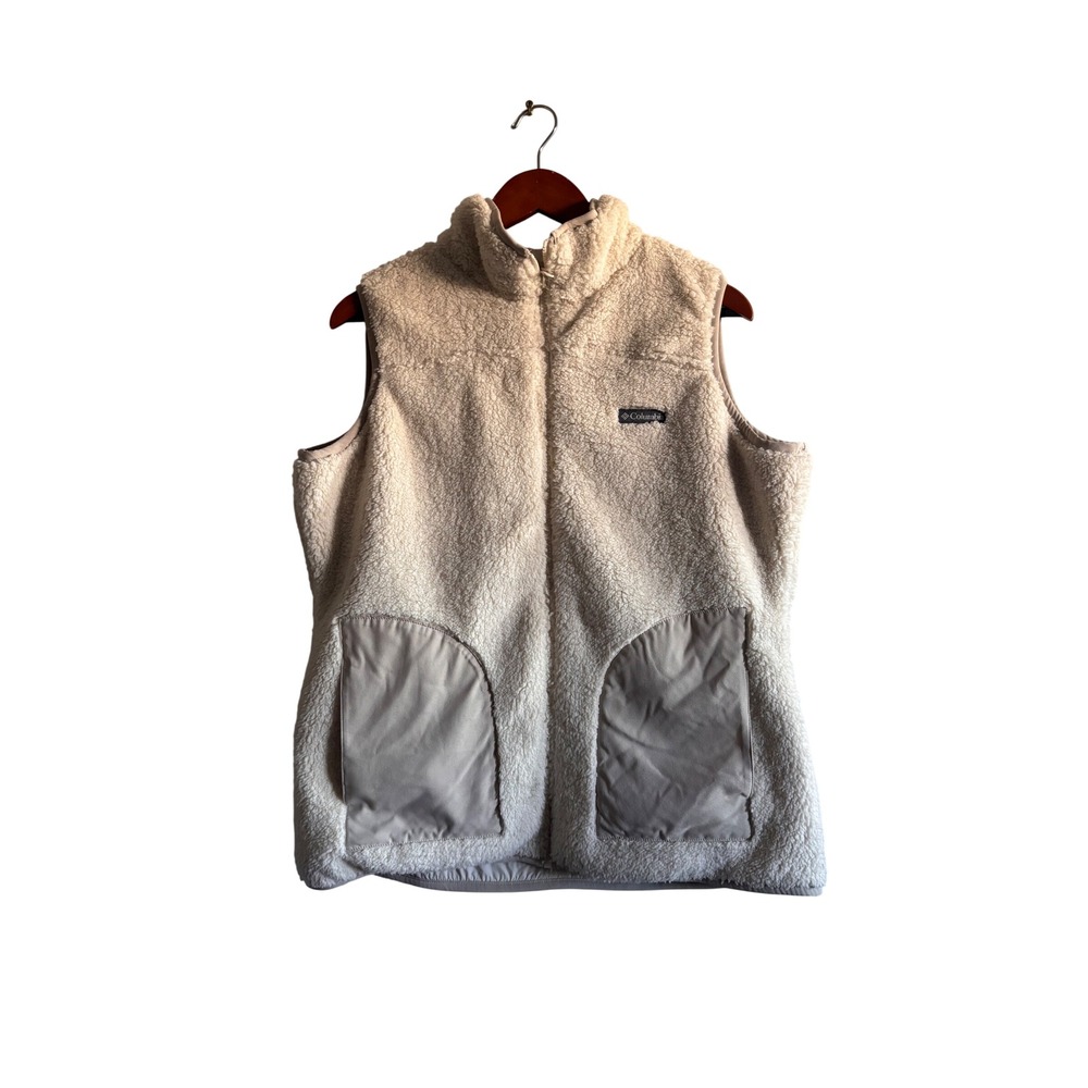 Columbia Womens‎ Fleece Vest Full Zip Tan Beige Pockets Size L